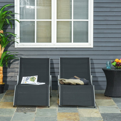 Outsunny Set of 2 Zero Gravity Lounge Chair Recliners Sun Lounger Black
