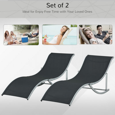 Outsunny Set of 2 Zero Gravity Lounge Chair Recliners Sun Lounger Black - 4