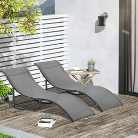 Outsunny Set of 2 Zero Gravity Lounge Chair Recliners Sun Lounger Dark Grey