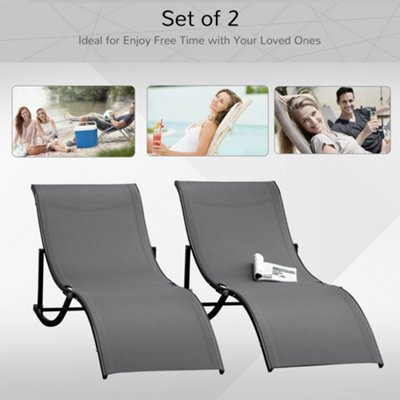 Outsunny Set of 2 Zero Gravity Lounge Chair Recliners Sun Lounger Dark Grey - 4