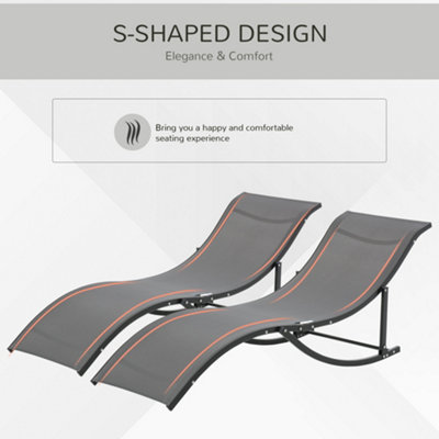 Outsunny Set of 2 Zero Gravity Lounge Chair Recliners Sun Lounger Dark Grey - 5