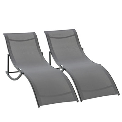 Outsunny Set of 2 Zero Gravity Lounge Chair Recliners Sun Lounger Dark Grey - 8