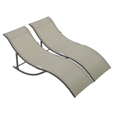 Outsunny Set of 2 Zero Gravity Lounge Chair Recliners Sun Lounger Khaki