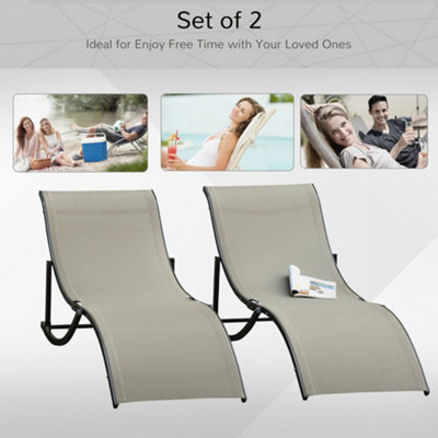 Outsunny Set of 2 Zero Gravity Lounge Chair Recliners Sun Lounger Khaki