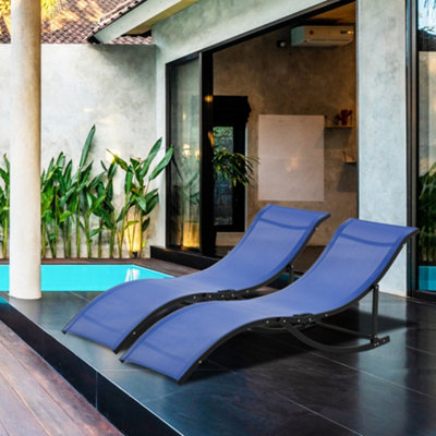 Outsunny Set of 2 Zero Gravity Lounge Chair Recliners Sun Lounger Navy Blue
