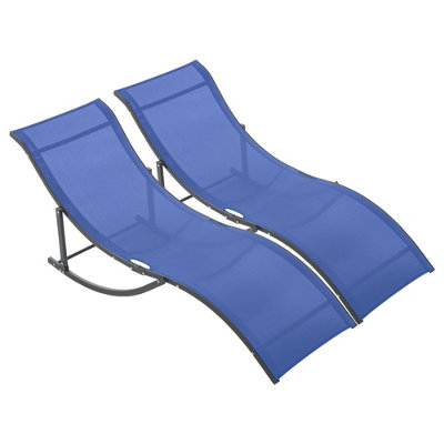 Outsunny Set of 2 Zero Gravity Lounge Chair Recliners Sun Lounger Navy Blue