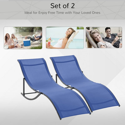 Outsunny Set of 2 Zero Gravity Lounge Chair Recliners Sun Lounger Navy Blue - 4