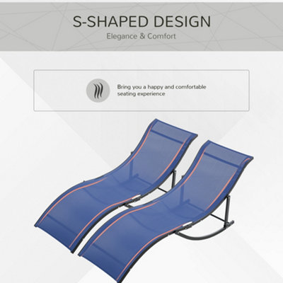 Outsunny Set of 2 Zero Gravity Lounge Chair Recliners Sun Lounger Navy Blue - 5