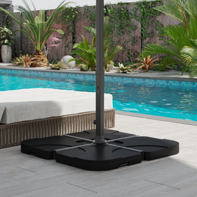 Outsunny Set of 4 Banana Parasol Base Stand Water & Sand Filled Weights, Black