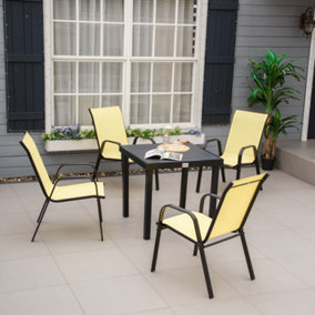 Outsunny Set of 4 Garden Dining Chair Outdoor with High Back Armrest Beige
