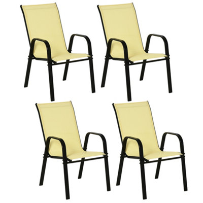 Outsunny Set of 4 Garden Dining Chair Outdoor with High Back Armrest Beige