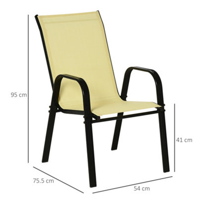 Outsunny Set of 4 Garden Dining Chair Outdoor with High Back Armrest Beige - 3