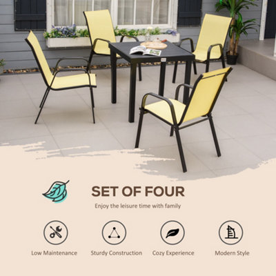 Outsunny Set of 4 Garden Dining Chair Outdoor with High Back Armrest Beige - 6