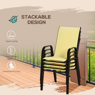 Outsunny Set of 4 Garden Dining Chair Outdoor with High Back Armrest Beige - 7