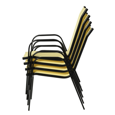 Outsunny Set of 4 Garden Dining Chair Outdoor with High Back Armrest Beige - 5