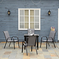 Outsunny Set of 4 Garden Dining Chair Outdoor with High Back Armrest Grey