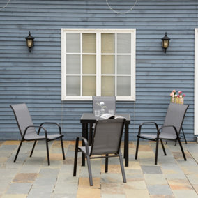 Outsunny Set of 4 Garden Dining Chair Outdoor with High Back Armrest Grey