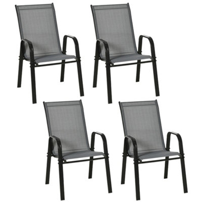 Outsunny Set of 4 Garden Dining Chair Outdoor with High Back Armrest Grey