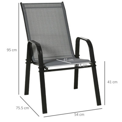 Outsunny Set of 4 Garden Dining Chair Outdoor with High Back Armrest Grey - 3
