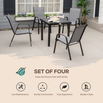 Outsunny Set of 4 Garden Dining Chair Outdoor with High Back Armrest Grey - 6