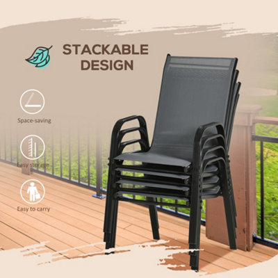 Outsunny Set of 4 Garden Dining Chair Outdoor with High Back Armrest Grey - 7