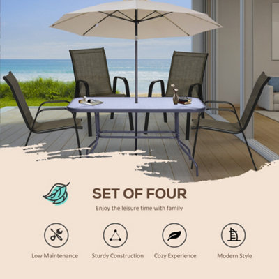 Outsunny Set of 4 Garden Dining Chair Set Outdoor w/ High Back Armrest Brown - 4
