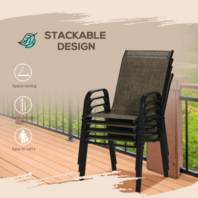 Outsunny Set of 4 Garden Dining Chair Set Outdoor w/ High Back Armrest Brown - 5