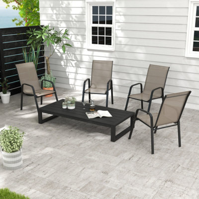 Outsunny Set of 4 Garden Dining Chair Set Outdoor w/ High Back Armrest Grey