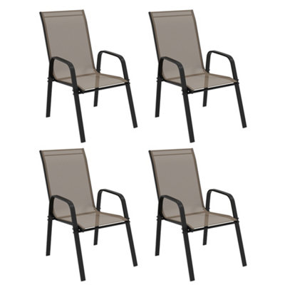 Outsunny Set of 4 Garden Dining Chair Set Outdoor w/ High Back Armrest Grey
