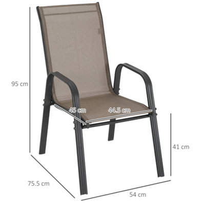 Outsunny Set of 4 Garden Dining Chair Set Outdoor w/ High Back Armrest Grey - 3