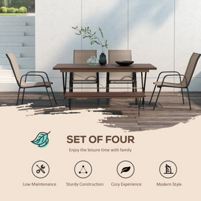 Outsunny Set of 4 Garden Dining Chair Set Outdoor w/ High Back Armrest Grey - 4