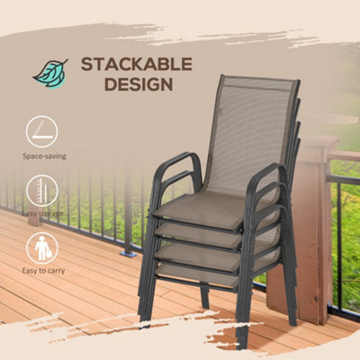Outsunny Set of 4 Garden Dining Chair Set Outdoor w/ High Back Armrest Grey - 5