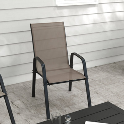 Outsunny Set of 4 Garden Dining Chair Set Outdoor w/ High Back Armrest Grey - 7