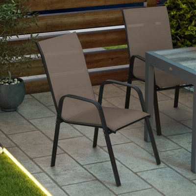 Outsunny Set of 4 Garden Dining Chair Set Outdoor w/ High Back Armrest Grey - 9