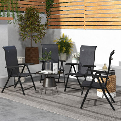 Outsunny Set of 4 Outdoor Rattan Folding Chair Set w/ Adjustable Backrest Grey