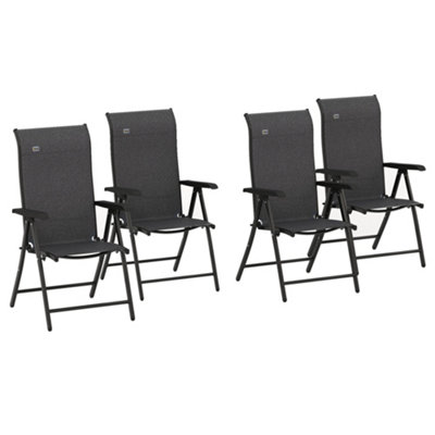 Outsunny Set of 4 Outdoor Rattan Folding Chair Set w/ Adjustable Backrest Grey