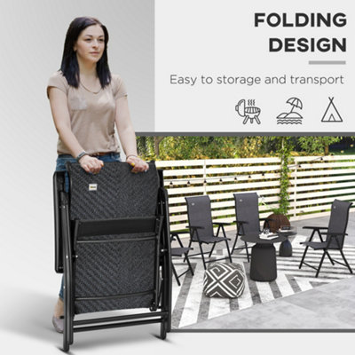 Outsunny Set of 4 Outdoor Rattan Folding Chair Set w/ Adjustable Backrest Grey - 4