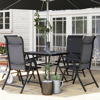 Outsunny Set of 4 Outdoor Rattan Folding Chair Set w/ Adjustable Backrest Grey - 9