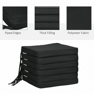 Outsunny Set of 6 Chair Cushion Seat Pads Dining Chair w/ Straps Indoor Outdoor Removable Tie On Garden Patio Black - 6