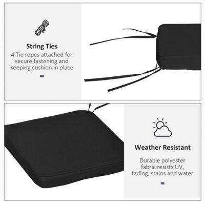Outsunny Set of 6 Chair Cushion Seat Pads Dining Chair w/ Straps Indoor Outdoor Removable Tie On Garden Patio Black - 7