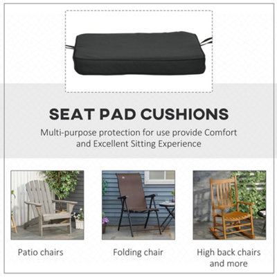 Outsunny Set of 6 Chair Cushion Seat Pads Dining Chair w/ Straps Indoor Outdoor Removable Tie On Garden Patio Black - 4