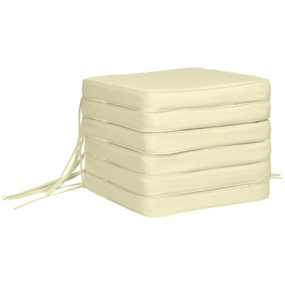 Outsunny Set of 6 Chair Cushion Seat Pads Dining Chair w/ Straps Indoor Outdoor Removable Tie On Garden Patio Cream White