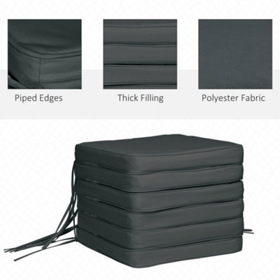 Outsunny Set of 6 Chair Cushion Seat Pads Dining Chair w/ Straps Indoor Outdoor Removable Tie On Garden Patio Grey - 4