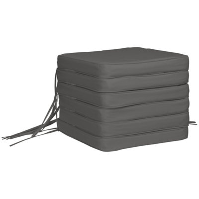 Outsunny Set of 6 Chair Cushion Seat Pads Dining Chair w/ Straps Outdoor Grey