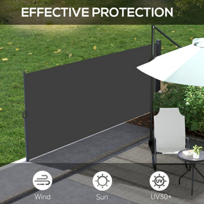 Outsunny Side Awning Retractable, Outdoor Privacy Screen, 400x160cm, Black