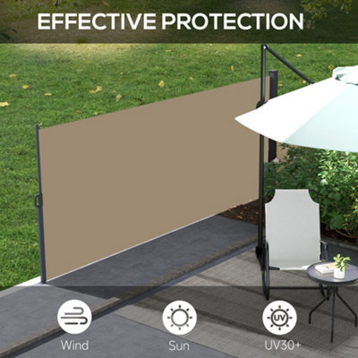 Outsunny Side Awning Retractable, Outdoor Privacy Screen, 400x160cm, Khaki