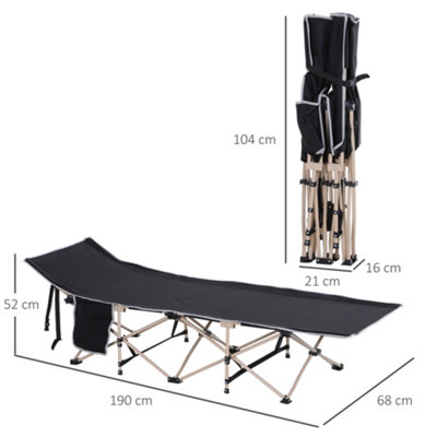 Outsunny Single Camping Bed Folding Cot Portable Military Sleeping Bed Guest Leisure Fishing w/ Side Pocket and Carry Bag - Black - 3