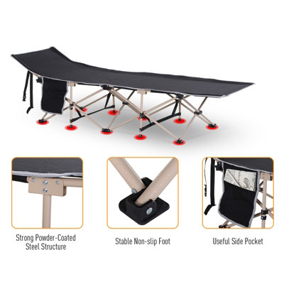 Outsunny Single Camping Bed Folding Cot Portable Military Sleeping Bed Guest Leisure Fishing w/ Side Pocket and Carry Bag - Black - 5