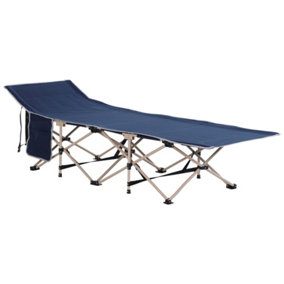 Outsunny Single Camping Bed Folding Cot Portable Military Sleeping Bed Guest Leisure Fishing w/ Side Pocket and Carry Bag - Blue