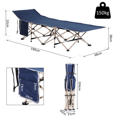 Outsunny Single Camping Bed Folding Cot Portable Military Sleeping Bed Guest Leisure Fishing w/ Side Pocket and Carry Bag - Blue - 3